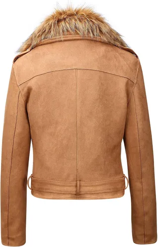 Vista 2 de Bellivera - Chaqueta de piel sintética para mujer, con forro de sherpa y cuello de piel desmontable