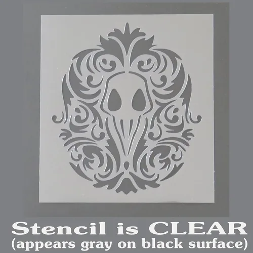 Vista 3 de Plantilla decorativa de damasco floral de calavera gótica de cuervo de 11 x 12 pulgadas.