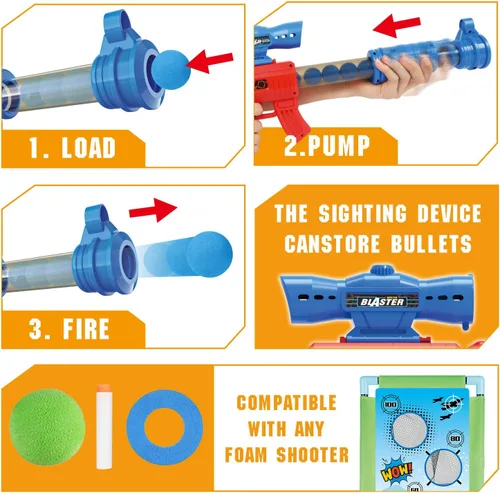 Vista 2 de SpringFlower Juego de disparo de juguete para niños de 5, 6, 7, 8, 9, 10+ años, 2 piezas de pistolas de juguete de aire con bolas de espuma