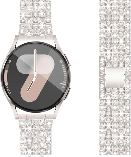 Vista 8 de Correa de diamantes compatible con Samsung Galaxy Watch 4 5 FE - Correa de 1.575 pulgadas con protector de pantalla, 0.787 pulgadas de liberación