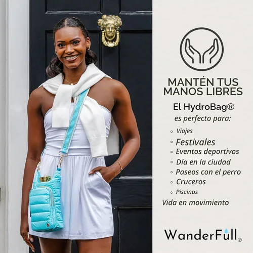 Vista 5 de WanderFull HydroBag - Soporte cruzado para botella de agua con bolsillo para teléfono, se adapta a botellas de agua de hasta 32 onzas Aguamarina