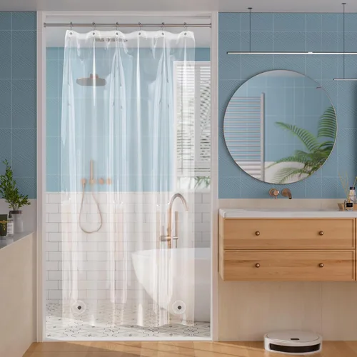 Vista 11 de Titanker Forro de cortina de ducha de plástico, 72 x 72 pulgadas, forro de ducha beige ligero de PEVA, cortinas de ducha para baño, forro de ducha