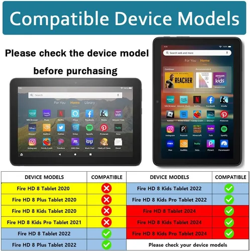 Vista 2 de Funda para tablet Fire HD 8 y HD 8 Plus (solo 12ª generación, 2024/2022) - DJ&RPPQ [ligera] funda resistente de cuerpo completo con protector