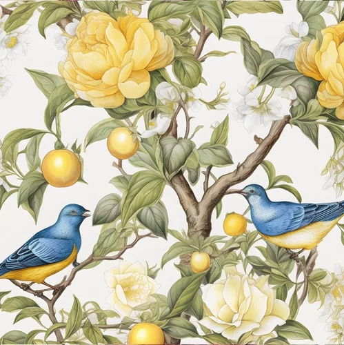 Danodoi Papel tapiz vintage amarillo con diseño de pájaro de limón (17.5 x