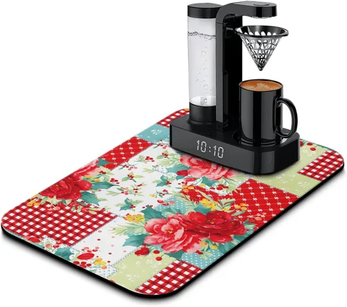 Vista 35 de Tapete de barra de café, accesorios para encimera, absorbente, para ocultar manchas, con parte trasera de goma, tapete de secado de platos