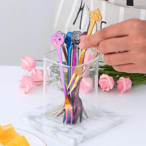 Vista 6 de Fancy - Juego de 10 tenedores de acero inoxidable para aperitivos, tenedores pequeños de postre arcoíris de 4.9 pulgadas, mini tenedores creativos