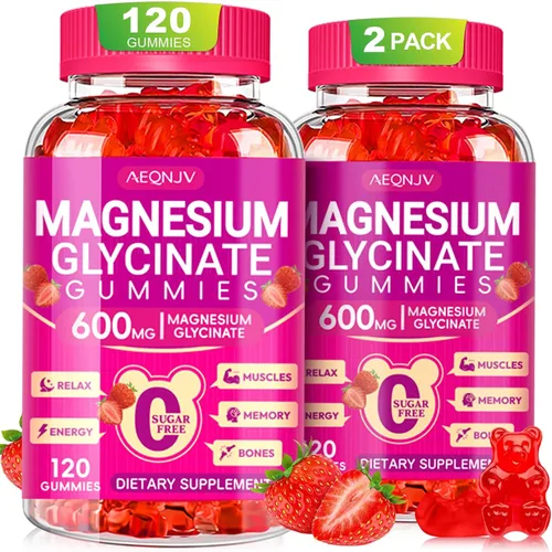 Gomitas de glicinato de magnesio de 600 mg, gomitas masticables sin azúcar con glicinato de magnesio, vitamina D, B6 y CoQ10 para dormir,
