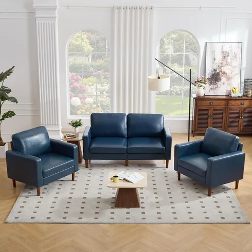 Vista 13 de Kingfun Silla decorativa, sillas de sala de estar, sillón de lectura de chenilla, de mediados de siglo con pie de madera maciza, decoración moderna