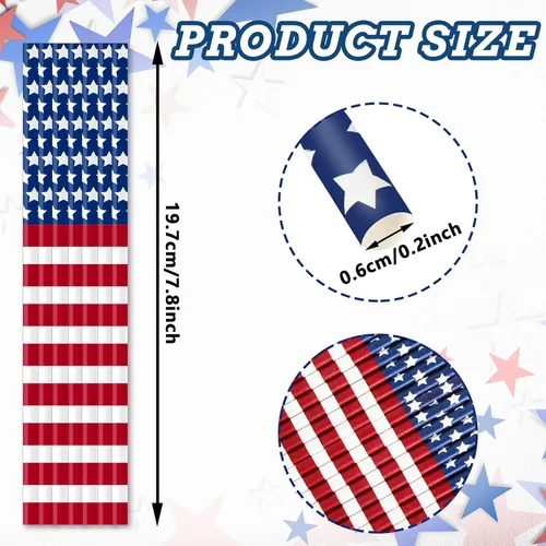 Vista 2 de AnyDesign 200 pajitas de papel patrióticas impresas con la bandera estadounidense, popotes desechables para el 4 de julio, para el Día