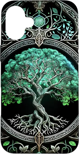 Vista 23 de Tree of Life Yoga Spiritual Celtic Viking Green Black Case for iPhone 17