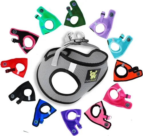 Vista 23 de EcoBark - Arnés ecológico reflectante de malla para cachorros y perros de razas pequeñas, pechera suave, ajustable, acolchada y fácil de poner