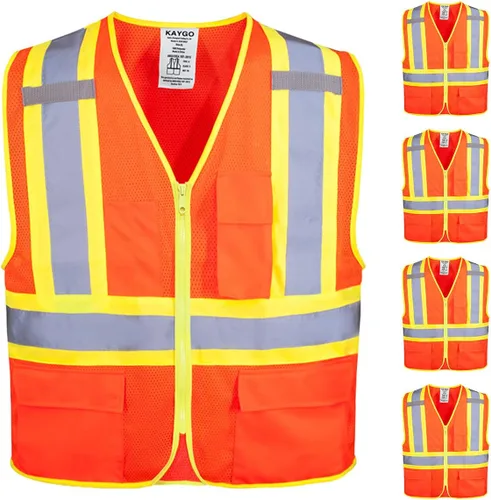 Vista 7 de KAYGO Chaleco de seguridad con bolsillos - Chaleco reflectante de alta visibilidad ANSI Clase 2 Chaleco de construcción