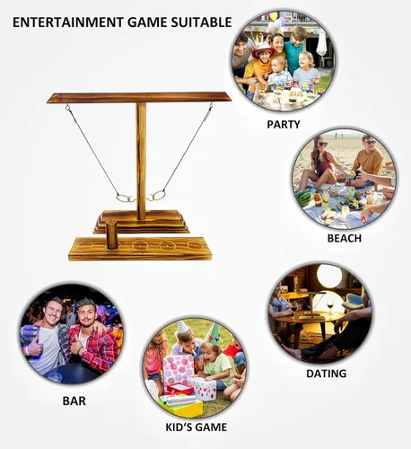 Vista 4 de Ring Toss Games for Adults, Indoor Outdoor Yard Games, Patio Decor, Wooden Hook and Ring Game for Bars, Home, Party