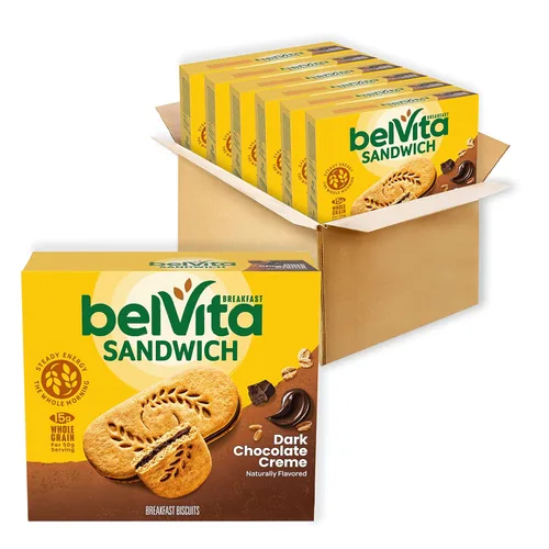belVita Sándwiches de galletas de barra de desayuno, crema de chocolate negro, 30 paquetes en total, 6 cajas (2 galletas por paquete)
