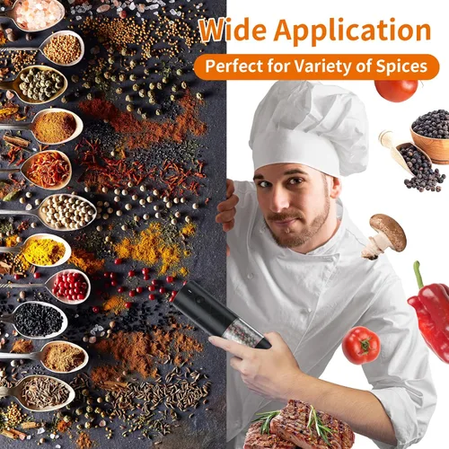 Vista 6 de 1 pieza de molinillo eléctrico de sal y pimienta USB recargable con luz LED cálida, grosor ajustable Lidaop de gran capacidad molinillo automático