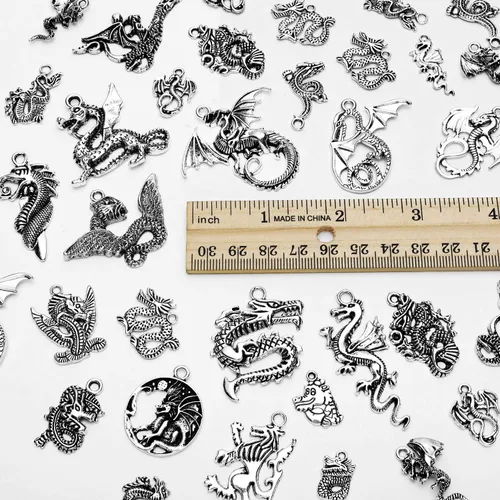 Vista 6 de WILLBOND 70 Pcs Dragon Charms for Jewelry Making DIY Necklace Bracelet Jewelry Making Crafting Supplies Collections Skeleton