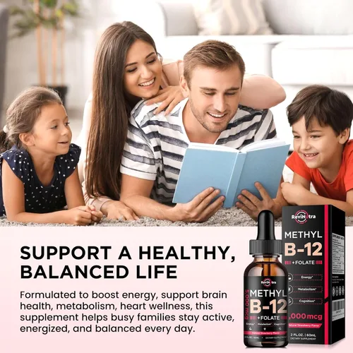 Vista 6 de Gotas líquidas de vitamina B12, vitaminas B12 de 5000 mcg, suplemento de complejo de vitamina B con metilcobalamina B12 sublingual, vitamina B6