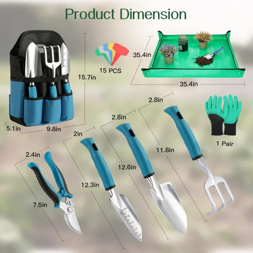 Vista 10 de Housolution - Juego de herramientas de jardinería, 8 piezas, herramientas de jardín resistentes con empuñadura de goma antideslizante con bolsa
