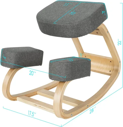 Vista 12 de Giantex Silla arrodillada, silla de postura de madera, carga máxima de 330 libras, mecedora con cojín suave, alivio natural para dolor de espalda