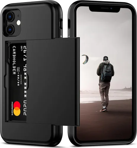 Vista 27 de Nvollnoe Funda para iPhone 12 Mini con tarjetero resistente de protección de doble capa a prueba de golpes con ranura para tarjeta oculta delgada