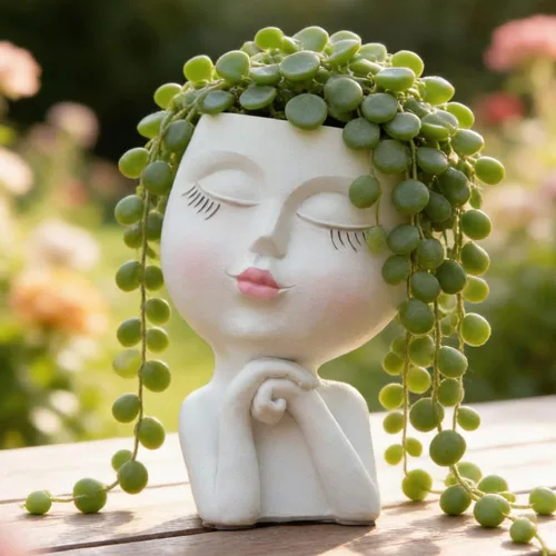 Vista 10 de Macetero de Cabeza con Cara, Macetas Divertidas con Cabezas, Macetas Lindas con Caras de Niña, Macetas Decorativas para Flores, Macetas Lindas
