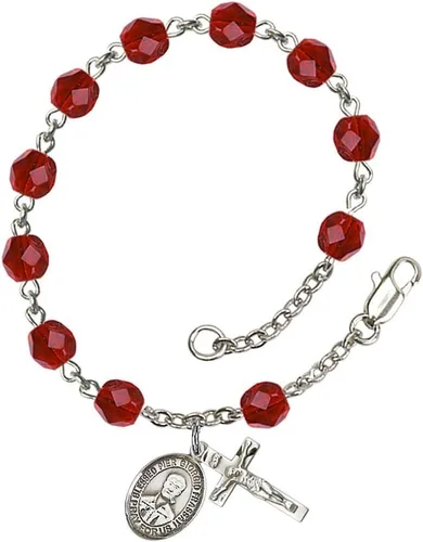 Vista 44 de Pulsera de rosario de cuentas del mes de nacimiento de julio con dije pequeño de San Patrón, 7 1/2 pulgadas