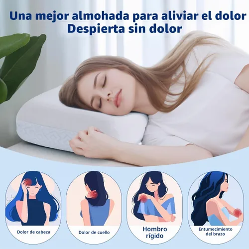 Vista 8 de Almohada ajustable de espuma viscoelástica fina – 4 alturas de 1.2 a 4.8 pulgadas, almohada cervical para aliviar el dolor de cuello, almohada