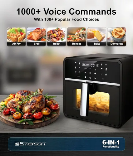 Vista 3 de Emerson Freidora de aire SmartVoice 10QT 6 en 1, más de 1000 comandos de control de voz, más de 100 alimentos reconocidos, sin aplicación, sin WIFI