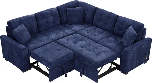 Vista 115 de Sofá modular en forma de L de 100.7 pulgadas con otomana extraíble, modernos sofás de 3 plazas con dos reposabrazos y patas de metal, cómoda tela