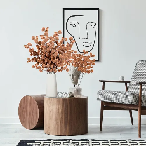 Vista 3 de Sggvecsy 6 tallos artificiales de eucalipto de otoño, hojas largas de dólar plateadas, ramas de hojas de eucalipto de seda falsa para interiores