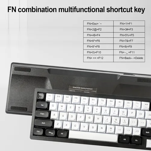 Vista 4 de Teclado de Membrana para Juegos RGB con Cable. Teclado de Computadora LED Cremoso Mini del 65 Por Ciento. Teclado Pequeño Ergonómico con Clic