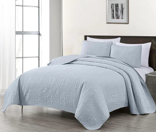 Vista 31 de Chezmoi Collection Austin - Juego de colcha tamaño matrimonial/doble, colcha de microfibra ligera acolchada Pinsonic de 3 piezas, color azul Azul