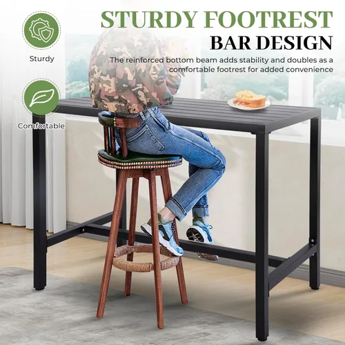 Vista 4 de Mesa de bar al aire libre, mesa de barra de altura de mostrador de patio, mesa de bar rectangular de 47 pulgadas para patio, jardín, balcón, junto a