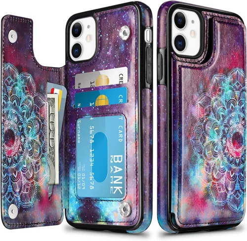Vista 8 de HianDier Funda tipo cartera para iPhone 11 de 6.1 pulgadas, funda protectora delgada con ranura para tarjeta de crédito, funda con cierre magnético