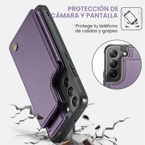 Vista 6 de Vinich Funda tipo cartera para Samsung Galaxy S22 con tarjetero, bloqueo RFID, ranuras de crédito, función atril, a prueba de golpes, para Galaxy