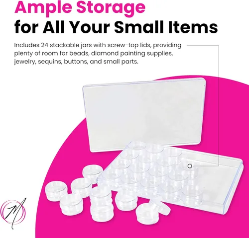 Vista 6 de Everything Mary Organizador de cuentas de 24 tarros – Estuche grande de plástico transparente para pintura de diamantes, joyas y cuentas