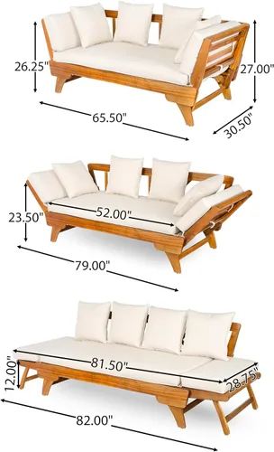 Vista 2 de Christopher Knight Home Gary Sofá Convertible para Patio, Cama de Día de Madera para Exteriores, Sofá de Salón de Muebles de Patio de Madera