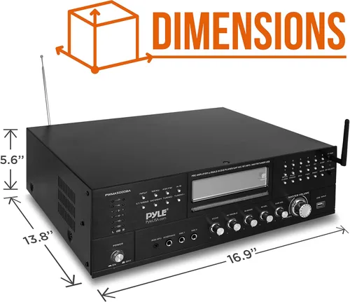 Vista 6 de Pyle Sistema amplificador de micrófono inalámbrico de 4 canales, receptor estéreo de audio para el hogar con reproductor de CD/DVD, micrófonos UHF