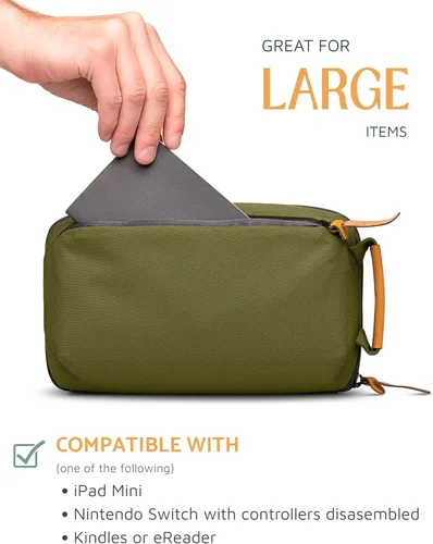 Vista 5 de Tech Bag Organizer - Pequeña bolsa organizadora de electrónica para viajes, funda de viaje premium con detalles de cuero, bolsillo de malla