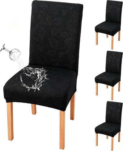 Vista 19 de Genina Juego de 2 fundas impermeables para sillas de comedor, fundas elásticas para sillas de comedor con hojas jacquard, protectores extraíbles