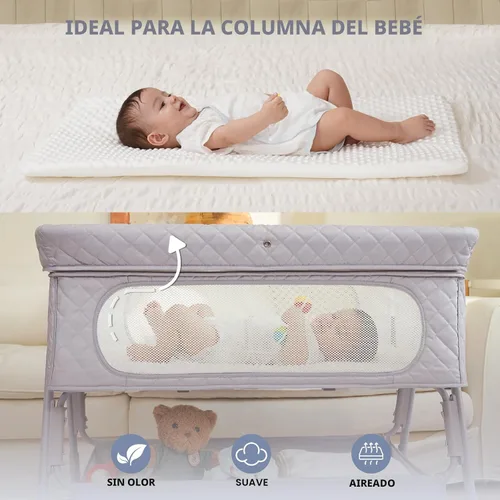 Vista 6 de Bassinet Bedside Sleeper, Adjustable Height Baby Bassinet with Wheels, Easy Assemble & Folding Crib with Comfy Mattress, Breathable Mesh Bedside Gris