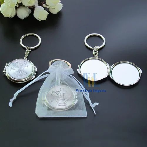 Vista 6 de Llavero de espejo compacto de bautismo personalizado (12 piezas) Bautizo Recuerdos Espíritu Santo Paloma Diseño Compacto 1ª Comunión