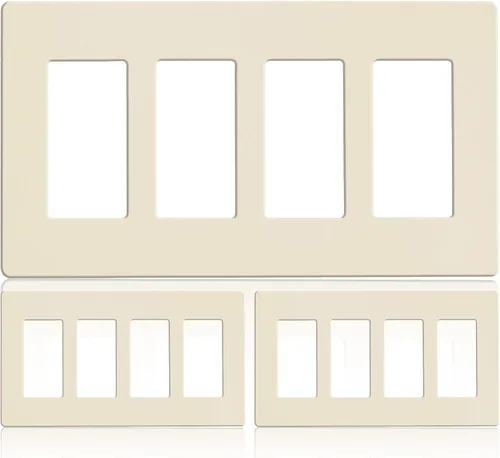 Vista 12 de Faith Placa de pared eléctrica sin tornillos para decoración de 4 segmentos, 4.68 pulgadas de alto x 8.4 pulgadas de largo, se adapta a GFCI