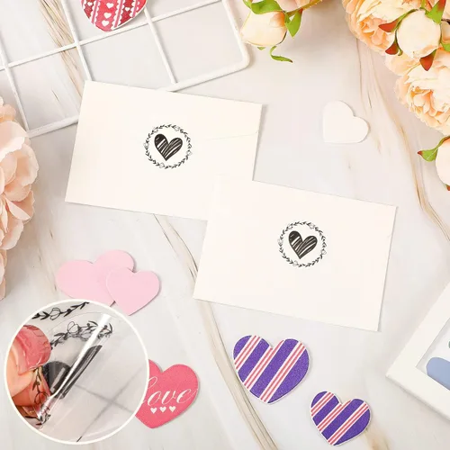 Vista 3 de Zonon 500 sellos transparentes de corazón para sobre, calcomanías de corazón de boda, calcomanías de amor, calcomanías de amor redondas de 1.26 Negro