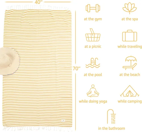 Vista 14 de American Soft Linen Peshtemal - Toallas de playa 100 % algodón, ligeras, sin arena, de secado rápido, para piscina de playa, juego de peshtemal