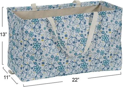 Vista 3 de Household Essentials Bolso de lona Krush con estampado floral blanco y azul, bolsa multiusos para todos los propósitos
