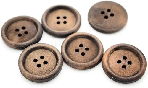 Vista 2 de CRAFTMEMORE Botones de madera 4 agujeros redondo botón de madera para prendas de costura DIY manualidades B08 (0.512 in, marrón oscuro, 12 piezas)