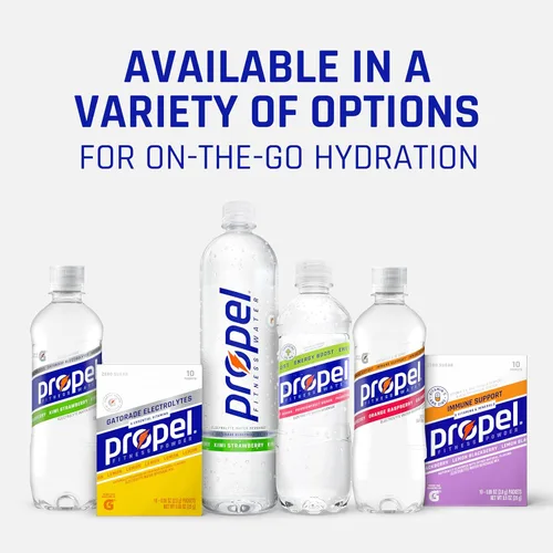 Vista 7 de Propel, sabor uva. Agua deportiva sin calorías, con electrolitos y vitaminas C y E. Paquete de 12 botellas de 16.9 oz.