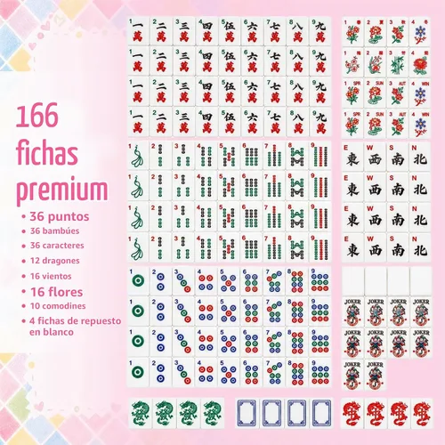 Vista 5 de Juego de 166 piezas de azulejos Mahjong americanos de 1.2