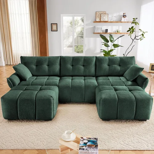 Vista 35 de Leyu&Hafort Sofá modular seccional, sofá modular Cloud con asiento profundo, moderno sofá modular con otomana móvil, sofá de felpilla con almohadas